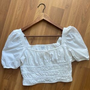 ARITZIA SUNDAY BEST martine top blouse cropped puff sleeve ruched white medium